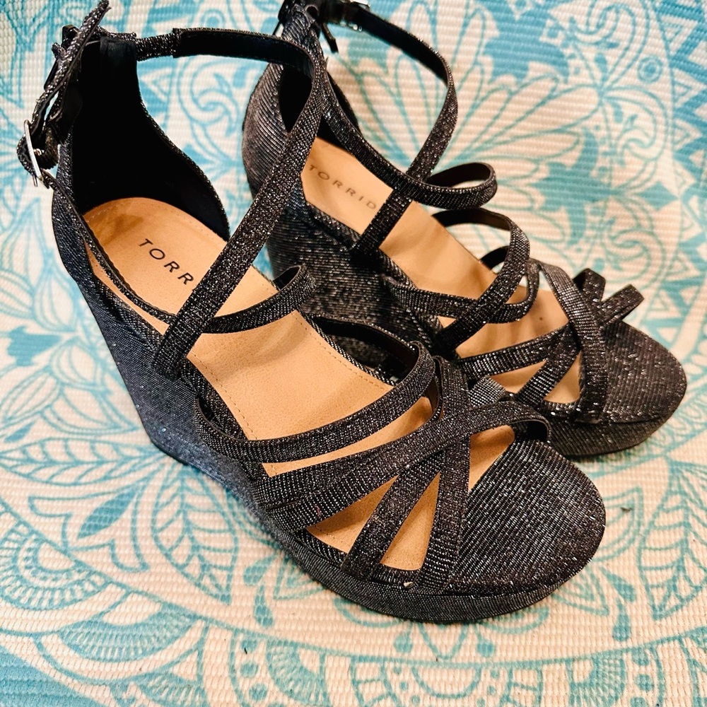 Torrid Black Sparkle Wedge Sandals